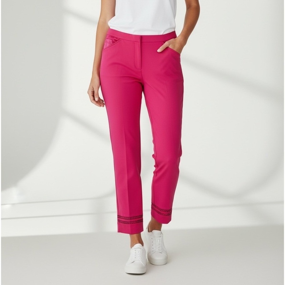 Ruby Rd Ankle Pants Women 12 Hot Pink Crochet Hem Stretch Summer Vacation